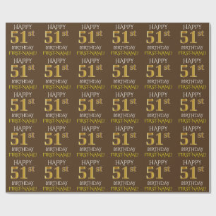 Papel De Regalo Marrón, falso oro "FELIZ CUMPLEAÑOS 51"