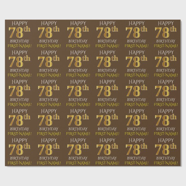 Papel De Regalo Marrón, Falso Oro "FELIZ CUMPLEAÑOS 78" (Superficie plana)