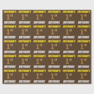 Papel De Regalo Marrón, Faux/Imitation Gold, "1ᵉʳ BIRTHDAY"