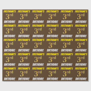 Papel De Regalo Marrón, Faux/Imitation Gold, "3er cumpleaños"