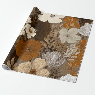Papel De Regalo Marrón Flor Crema Beige Pastel Boho Años 70 Vintag