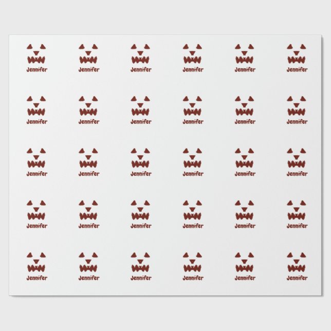 Papel De Regalo Marrón Halloween cara temible otoño añadir nombre  (Superficie plana)