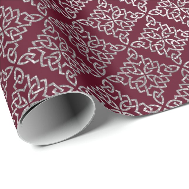Papel De Regalo Marrón marroquí celta árabe borgoñona plata (Esquina del rollo)