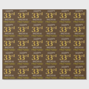 Papel De Regalo Marrón, oro falso "FELIZ 33 cumpleaños"
