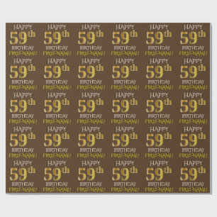 Papel De Regalo Marrón, oro falso "FELIZ 59 cumpleaños"