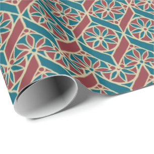Papel De Regalo Marrón, patrón étnico Verde azulado, flores, cheur