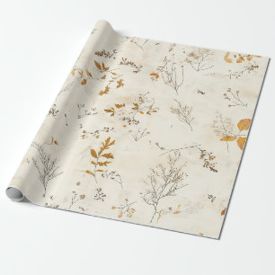 Papel De Regalo Marrón Rústico Hojas Caída Follaje sobre Crema