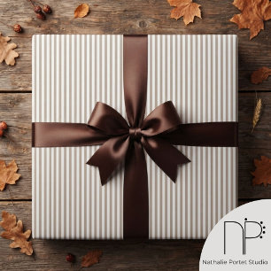 Papel De Regalo Marrón y Blanco Elegante Rayado Delgado