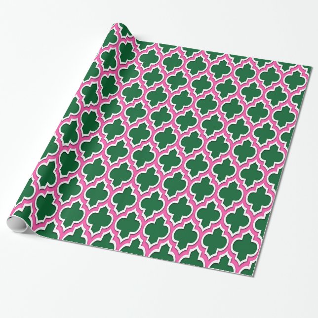 Papel De Regalo Marroquí blanco rosado verde del bosque #4DS (Desenrollado)