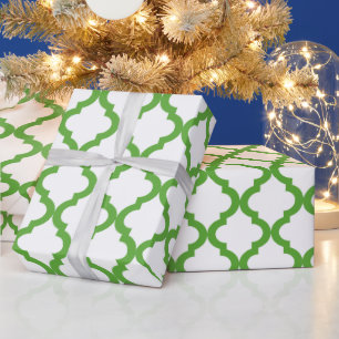 Papel De Regalo Marroquí verde y blanco Quatrefoil del día de