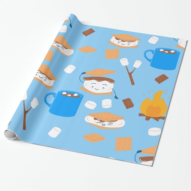 Papel De Regalo marshmallow de hoguera de chocolate olor azul (Desenrollado)