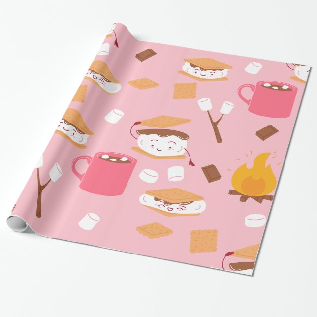 Papel De Regalo marshmallow de hojalata de chocolate olor rosa (Desenrollado)