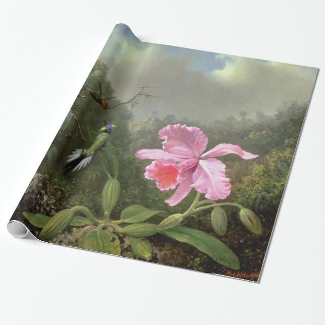 Papel De Regalo Martin Johnson Heade Orchid Y Hummingbirds (Desenrollado)