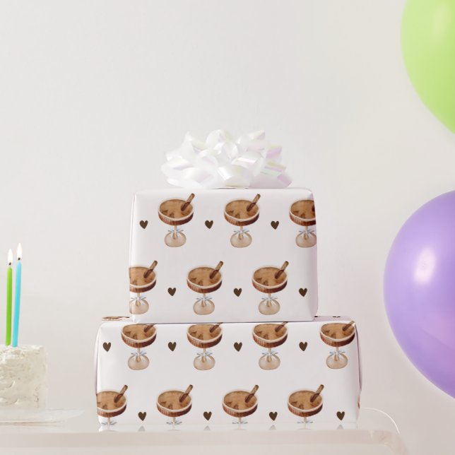 Papel De Regalo Martini de Espresso con Acuarela y un Café con Laz (Regalos de fiesta)