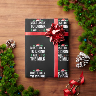 Papel De Regalo Más Probable De Beber Toda La Leche Navidad Matchi