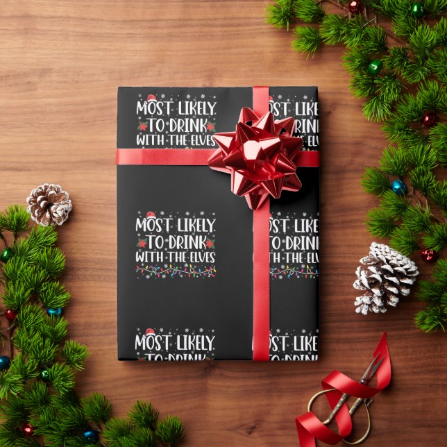 Papel De Regalo Más Propenso a Beber Con Los Elfos Bebida Elfa  (Regalo de vacaciones)