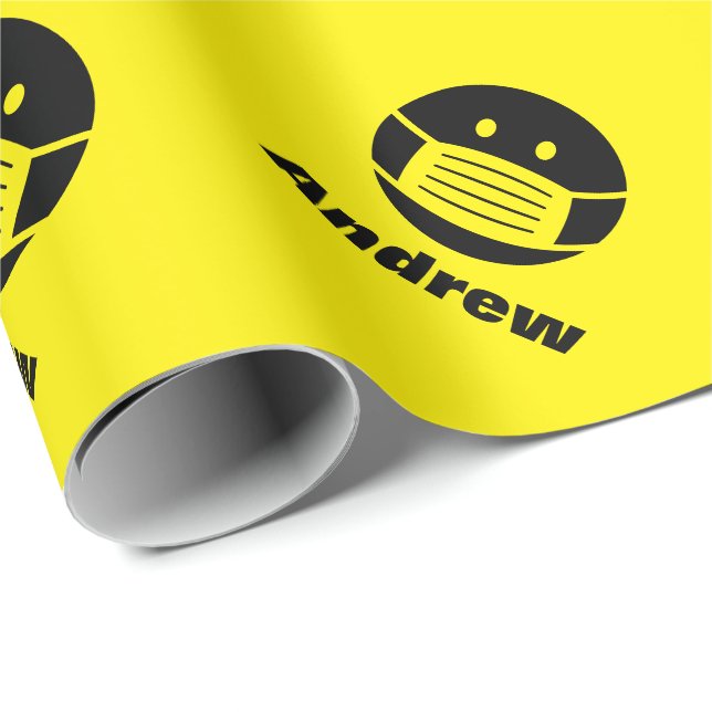 Papel De Regalo Máscara amarilla emoji sonriente icono personaliza (Esquina del rollo)