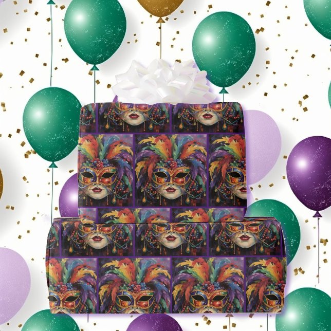 Papel De Regalo Máscara de Carnaval: Las plumas mardi gras rollo d (Subido por el creador)