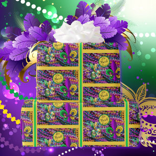 Papel De Regalo Máscara de cuentas de Mardi Gras Fleur de Lis
