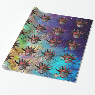 Papel De Regalo MÁSCARA DE JESTER ROJO NEGRO, Fiesta de mascarada,