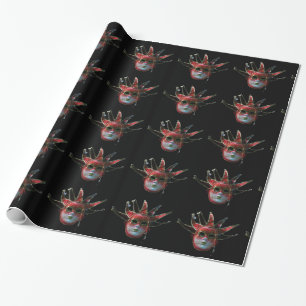 Papel De Regalo MÁSCARA DE JESTER ROJO NEGRO, Fiesta de Mascaradas