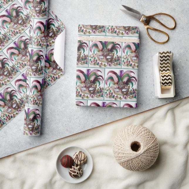 Papel De Regalo Máscara de Mardi Gras joyas (Artesanía)