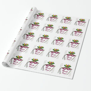 Papel De Regalo Máscara de Mardi Gras Plumas Cuentas