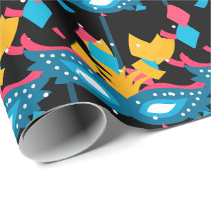 Papel De Regalo Máscara De Mardi Gras Y Confetti En Negro