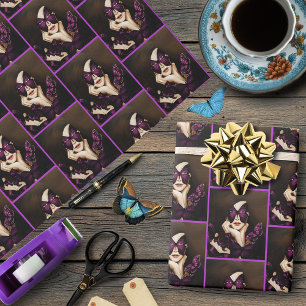 Papel De Regalo Máscara de Mariposa Morada Mujer Elegante Fantasía