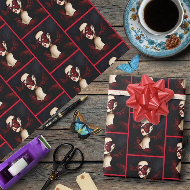 Papel De Regalo Máscara de Mariposa Roja Mujer Fantasía Gótica (Subido por el creador)