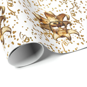 Papel De Regalo Máscara De Oro Del Carnaval De Mardi Gras Con Conf
