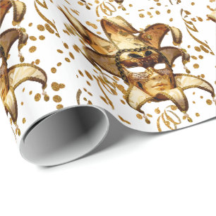 Papel De Regalo Máscara De Oro Del Carnaval De Mardi Gras Con Conf