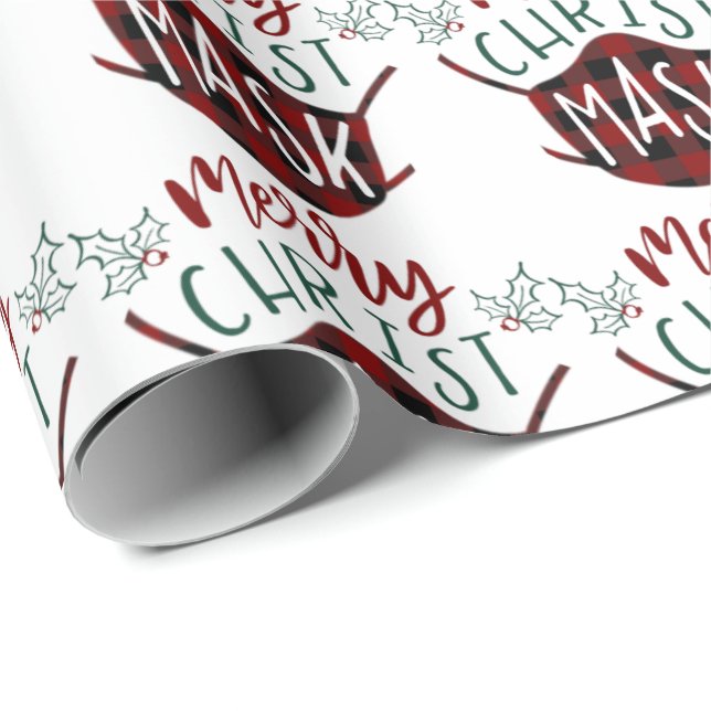 Papel De Regalo Máscara divertida COVID-19 MERRY ChristMASK Búfalo (Esquina del rollo)