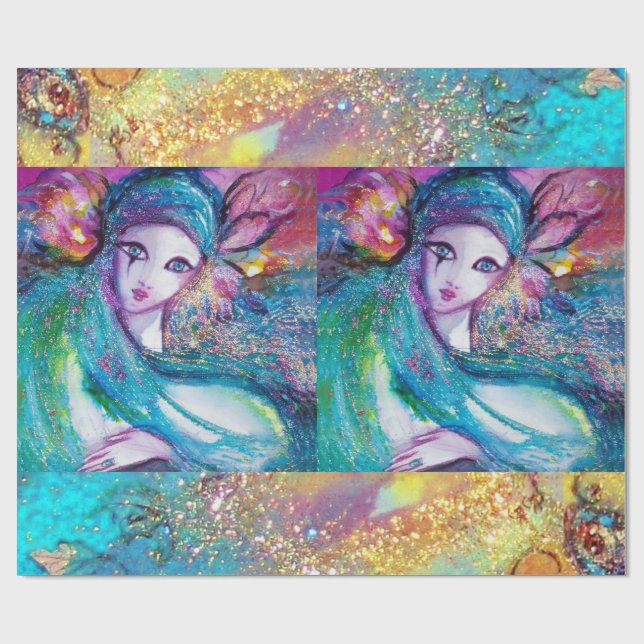Papel De Regalo MÁSCARA EN MÁSCARA AZUL / Mascaradas Venecianas (Superficie plana)