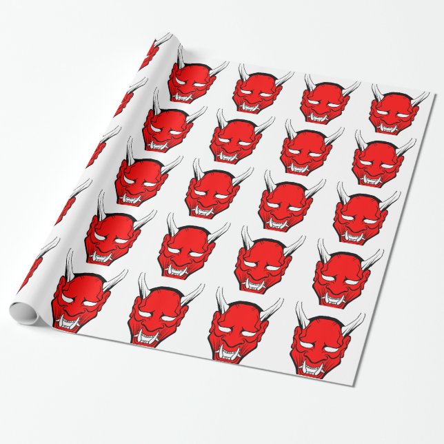 Papel De Regalo Máscara Roja Japonesa Hannya (Desenrollado)