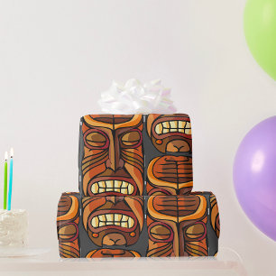 Papel De Regalo Máscara Tiki Tribal al Estilo Polinesio