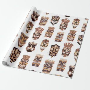 Papel De Regalo Máscara tribal de tiki con estampado de madera
