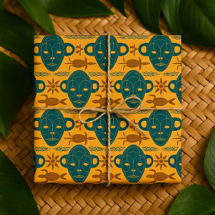 Papel De Regalo Máscara Tribal Patrón de Cara Étnica Africana