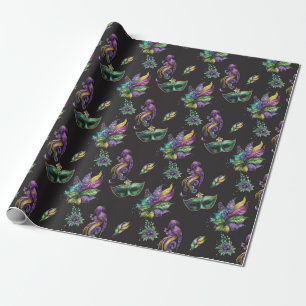 Papel De Regalo Máscara Verde Mardi Gras