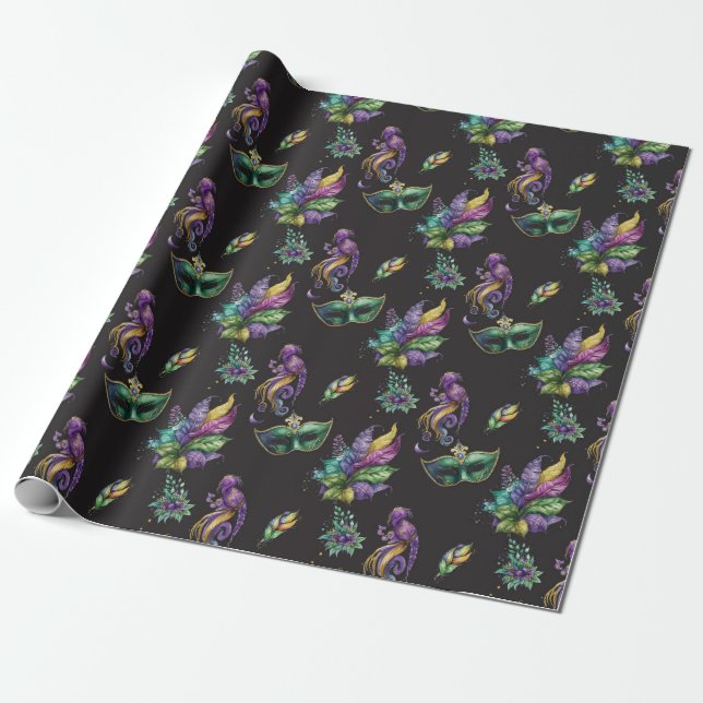 Papel De Regalo Máscara Verde Mardi Gras (Desenrollado)