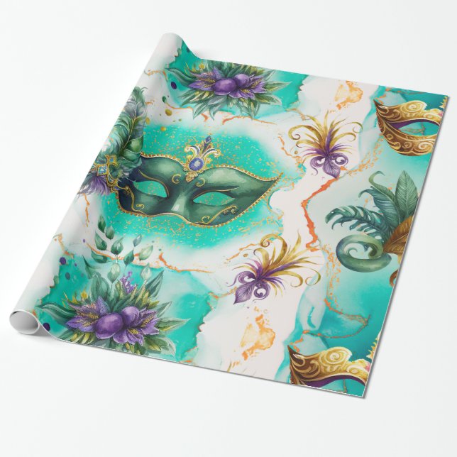 Papel De Regalo Máscaras de Diversión Mardi Gras (Desenrollado)