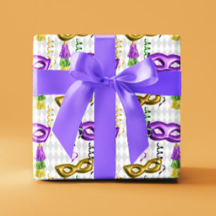 Papel De Regalo Máscaras de Mardi Gras Verde Púrpura Dorado Amaril