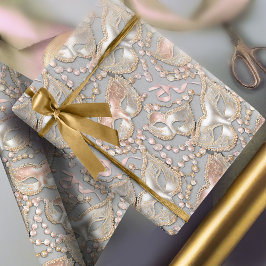 Papel De Regalo Máscaras de perlas de patrón de mascarada Rosa Id.