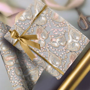 Papel De Regalo Máscaras de perlas de patrón de mascarada Rosa Id.