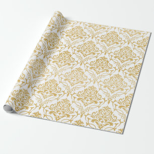 Papel De Regalo Máscaras florales de oro y blanco