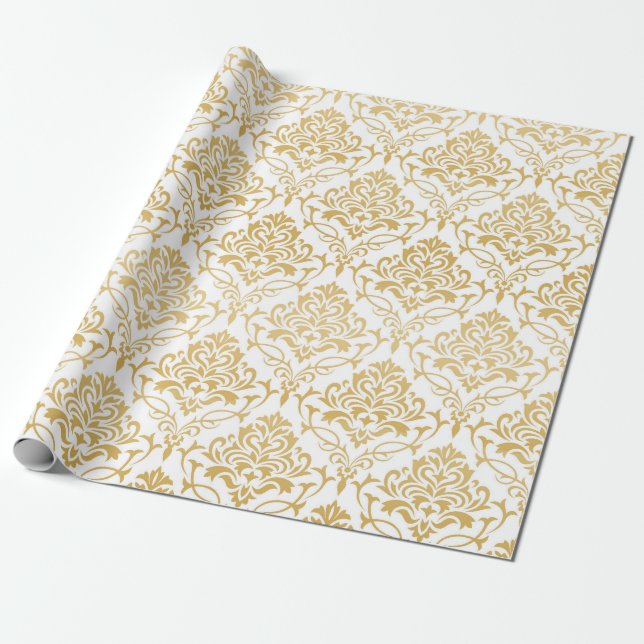 Papel De Regalo Máscaras florales de oro y blanco (Desenrollado)