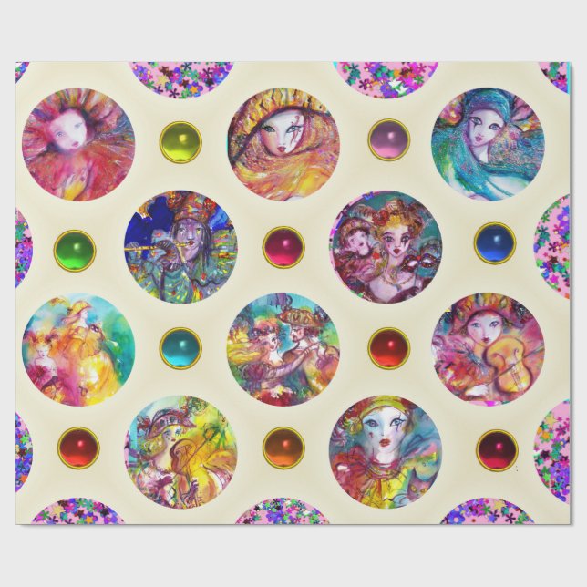 PAPEL DE REGALO MÁSCARAS MASQUERADE MARDI GRAS VENECIANAS (Superficie plana)