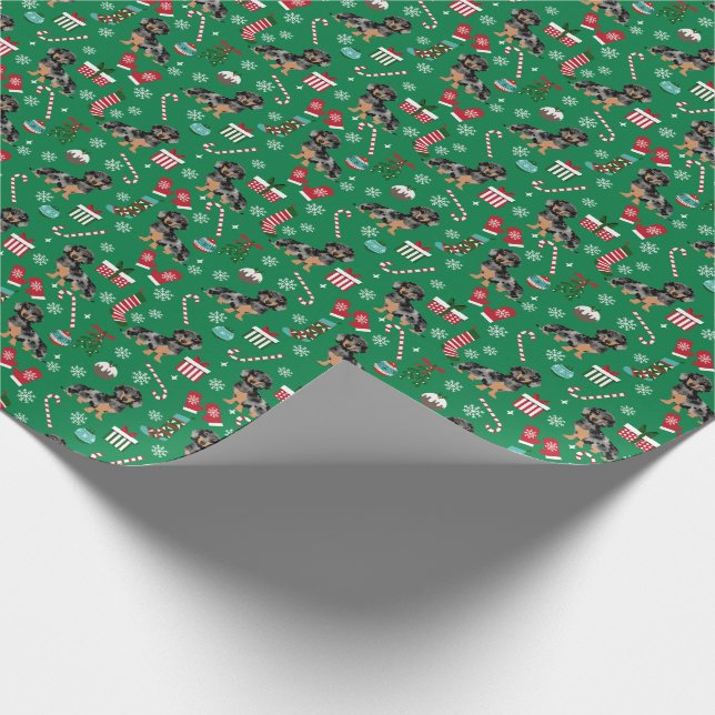 Papel De Regalo mascota de navidades de perro Dachshund (Esquina)