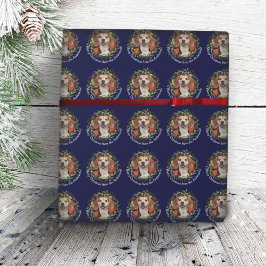 Papel De Regalo Mascota Foto Navidades de su nombre Wreath Navy