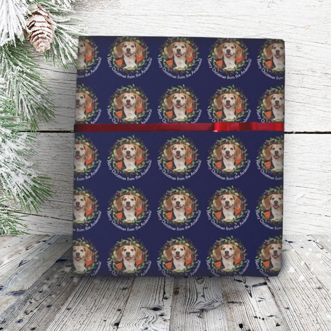 Papel De Regalo Mascota Foto Navidades de su nombre Wreath Navy (Subido por el creador)